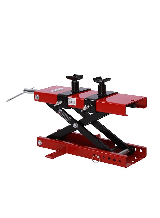 LAWAZIM Motorcycle Lift Scissor Jack - 500kg (1100lb) Capacity - Heavy Duty Motorcycle ATV Lift Scissor Jack with Wide Deck, Saddles, and Safety Pin - Ideal for Motorcycles, ATVs, and Dirt Bikes - Red - Image 1