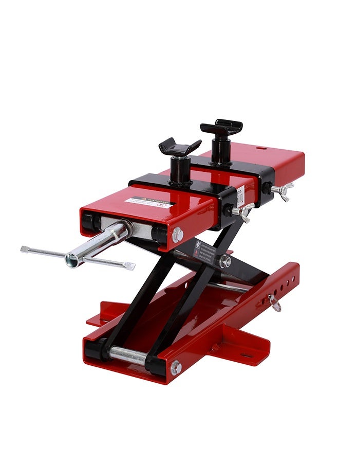 LAWAZIM Motorcycle Lift Scissor Jack - 500kg (1100lb) Capacity - Heavy Duty Motorcycle ATV Lift Scissor Jack with Wide Deck, Saddles, and Safety Pin - Ideal for Motorcycles, ATVs, and Dirt Bikes - Red - Image 2