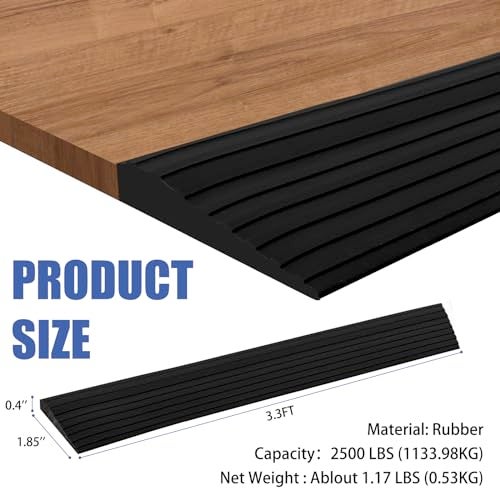 DBHXXMB-HH Threshold Ramps for Doorways 04 Rise Rubber Door Threshold Ramp SelfAdhesive Ramps is Adjustable and Cuttable for Sweeper Wheelchair Stroller Scooter Reducer Ramp Black 25height 33Ft Long - Image 3