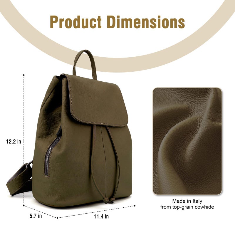 BOYATU Womenâ€™s Full-Grain Leather Backpack Purse, Minimal Structured Design, Work Commuter & City Travel, Compact Everyday Essentials (Olive green) - Image 3