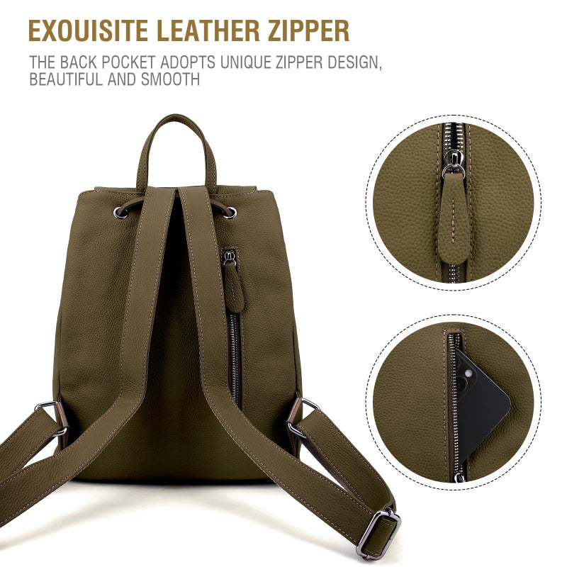 BOYATU Womenâ€™s Full-Grain Leather Backpack Purse, Minimal Structured Design, Work Commuter & City Travel, Compact Everyday Essentials (Olive green) - Image 5