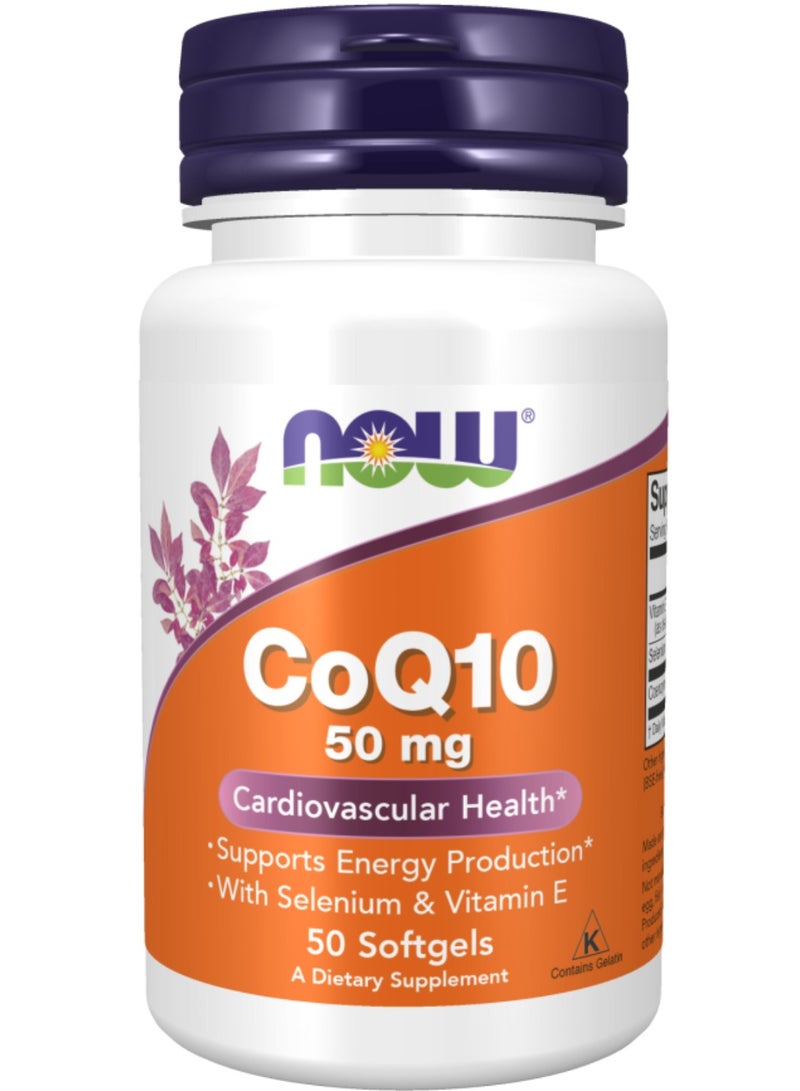 now 50mg CoQ10 Supplement, Antioxidant Softgel For Heart Health & Energy, Pack of 50's
