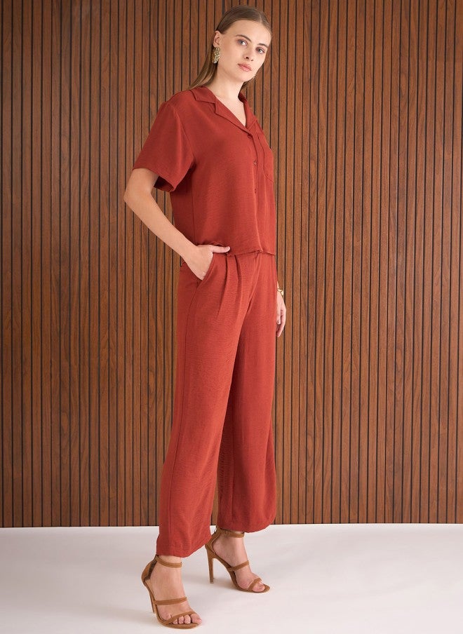 SASSAFRAS Rust Co-Ord Set With Top And Trousers For Women - Image 4