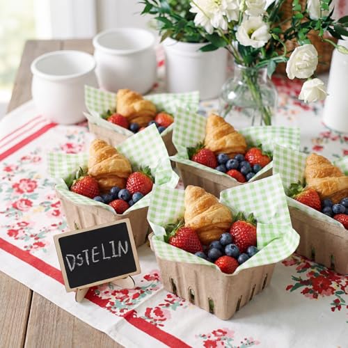 Lerheedi 24 Set Farmer Market Decoration Natural Pulp Fiber Berry Basket with Deli Paper Sheet Farm Mini Chalkboard Sign Stand Supplies for Market Strawberry Blueberry Fruit Vegetable Farmer Grocery - Image 2