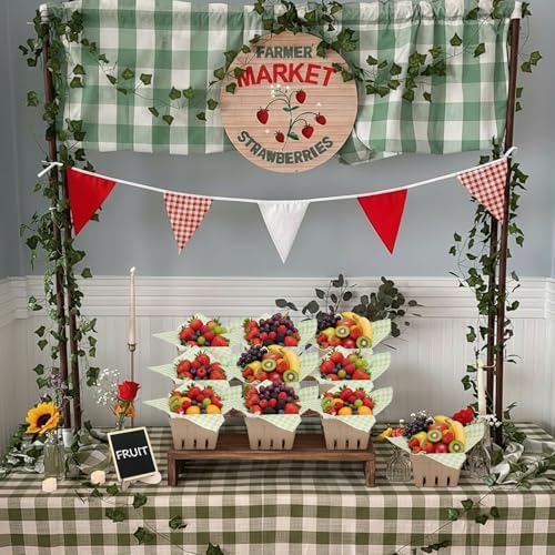 Lerheedi 24 Set Farmer Market Decoration Natural Pulp Fiber Berry Basket with Deli Paper Sheet Farm Mini Chalkboard Sign Stand Supplies for Market Strawberry Blueberry Fruit Vegetable Farmer Grocery - Image 5