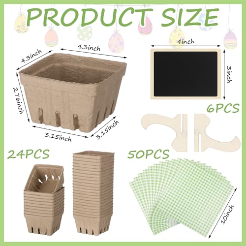 Lerheedi 24 Set Farmer Market Decoration Natural Pulp Fiber Berry Basket with Deli Paper Sheet Farm Mini Chalkboard Sign Stand Supplies for Market Strawberry Blueberry Fruit Vegetable Farmer Grocery - Image 3