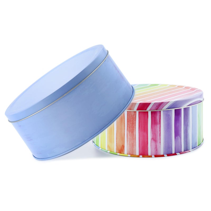 Cornucopia Brands Cornucopia Cookie Tins (Set of 2  Blue and Rainbow); Round Baking and Cake Tins for Special Occasions and Holidays  7.75-Inch Wide by 3.6-Inch Tall  - Image 1