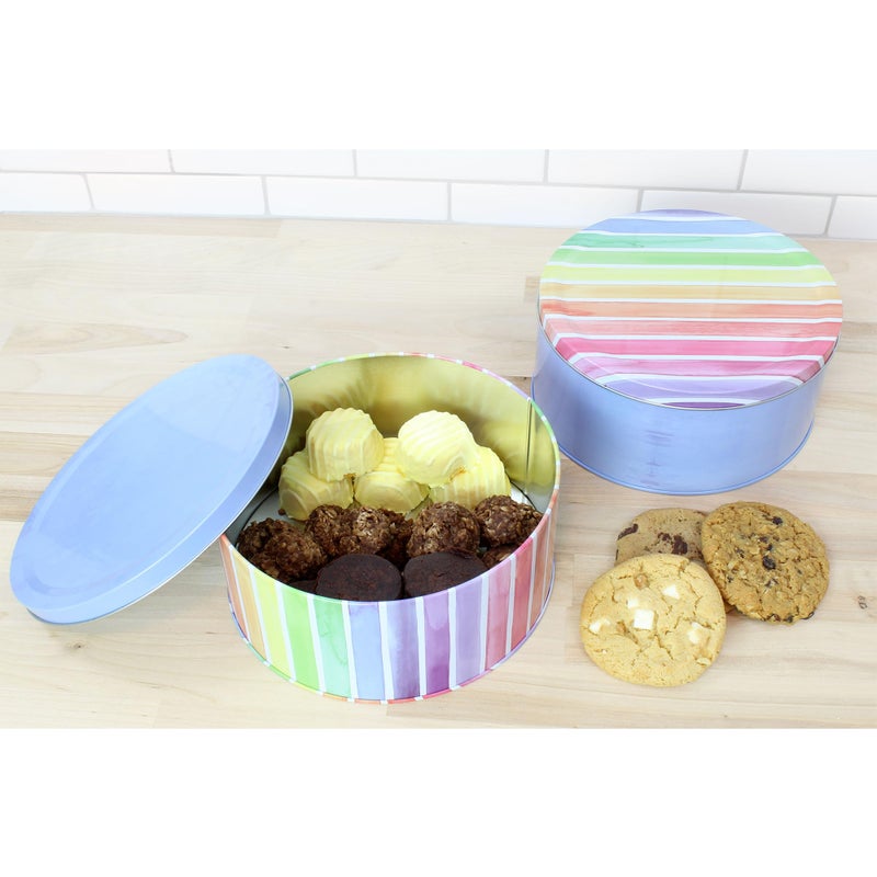 Cornucopia Brands Cornucopia Cookie Tins (Set of 2  Blue and Rainbow); Round Baking and Cake Tins for Special Occasions and Holidays  7.75-Inch Wide by 3.6-Inch Tall  - Image 3
