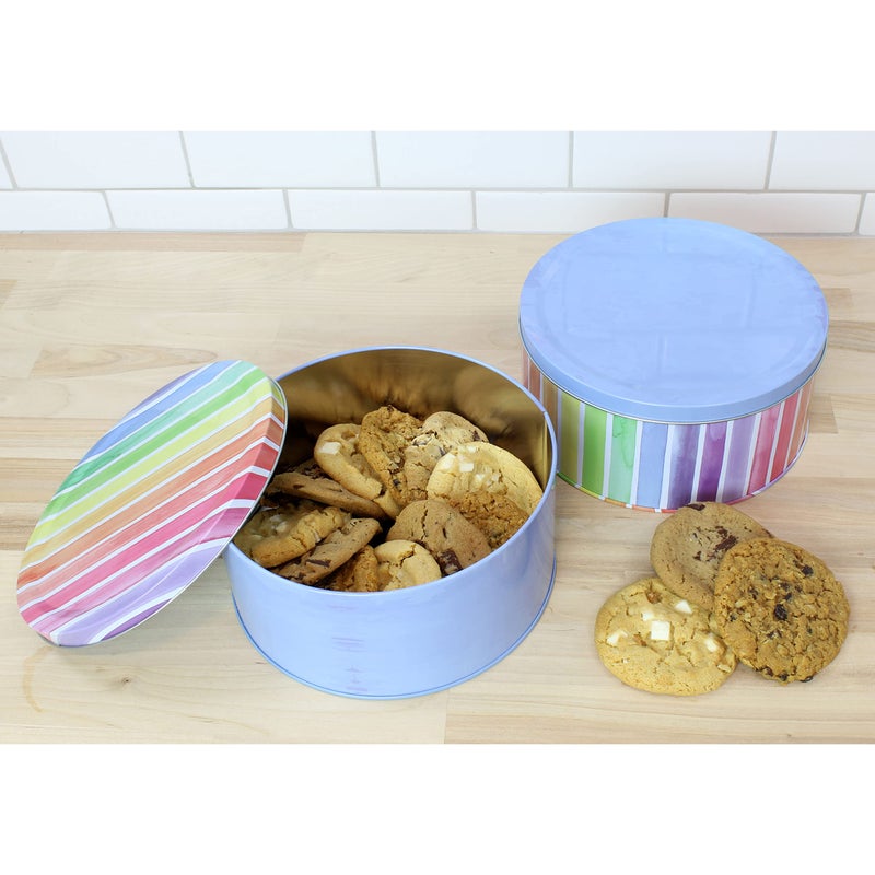 Cornucopia Brands Cornucopia Cookie Tins (Set of 2  Blue and Rainbow); Round Baking and Cake Tins for Special Occasions and Holidays  7.75-Inch Wide by 3.6-Inch Tall  - Image 2