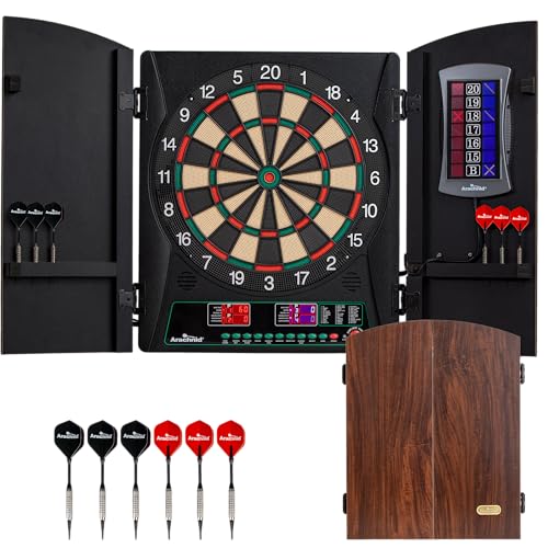 Arachnid CricketMaxx 1.0: 13.5” recreation size with wood cabinet. Features 34 games, 183 variations, 8-player LED X/O scoring, and Heckler mode. Integrated storage for darts and accessories - Image 1