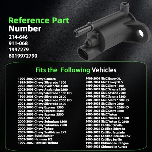 Ricmjend 214-646 EVAP Vapor Canister Purge Valve Solenoid Compatible with Chevy Silverado Tahoe GMC Sierra Yukon 3.8 4.6 5.3 6.0 8.1L Engines 1999-2004 Replaces# 1997279 - Image 2