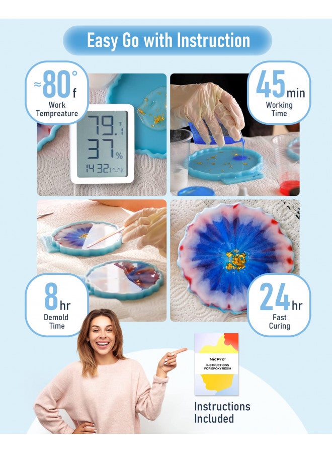Nicpro مجموعة راتنج الإيبوكسي الكريستالي الواضح 8 أونصات من نيكبرو، آمنة للطعام، مجموعة بدء العمل اليدوي للفنون والحرف، رسم على القماش، صبغ القوالب، صنع المجوهرات، طلاء وصب الراتنج - Image 4