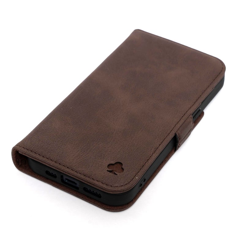 Porter Riley - Leather Case Compatible with iPhone 16 Pro. Premium Genuine Leather Stand/Cover/Wallet/Flip Case with Card Slots & Horizontal Stand (Chocolate Brown) - Image 1