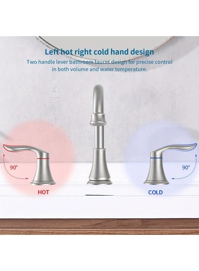 Modern Minimalist Double Handle Bathroom Sink Faucet Brushed Silvery Finish Easy Installation - Image 5