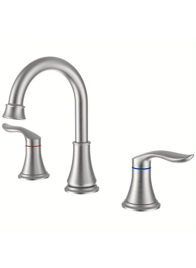 Modern Minimalist Double Handle Bathroom Sink Faucet Brushed Silvery Finish Easy Installation - Image 3