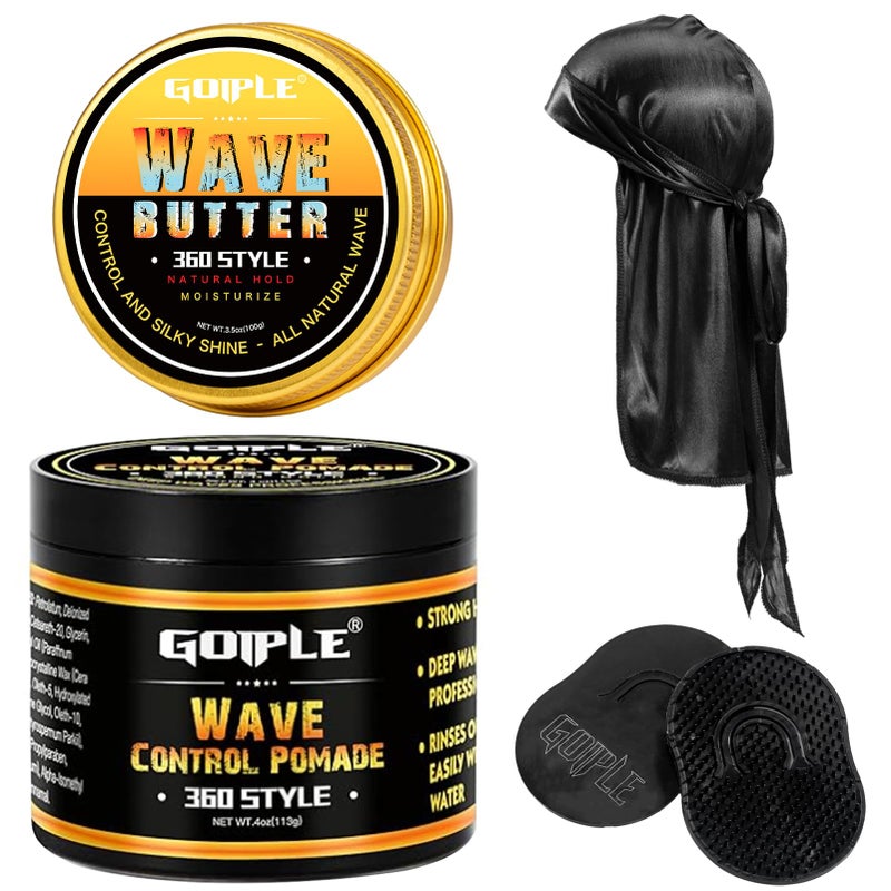Goiple Wave Butter 360 Wave Grease for Men Wave Pomade for Layered Waves Moisture Control and Silky Shine All Natural Wave Cream Natural Wave Butter Cream with Shea Butter and Beeswax for Wolfing Kit