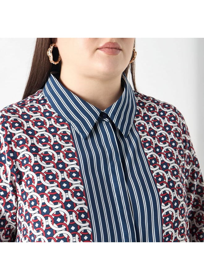 Ulla Popken Plus Size Ulla Popken Geometric Print Shirt Dress with Long Sleeves  - Image 4