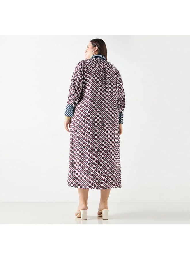 Ulla Popken Patterned Shirred Midi Dress