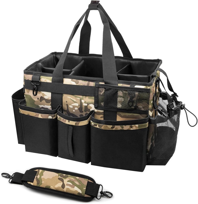 SCAVATA Wearable Cleaning Caddy, Cleaning Caddy Supplies Organizer with Handle & Shoulder Straps for Housekeepers, Under Sink & Car Cleaning Tool Organizers Bag with 4 Foldable Divider (Camouflage) - Image 1