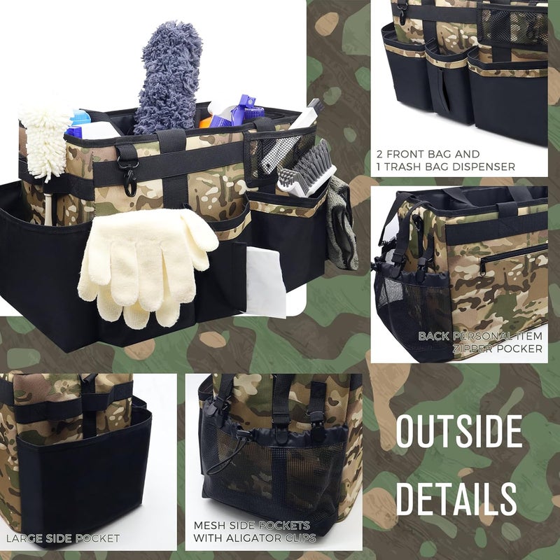 SCAVATA Wearable Cleaning Caddy, Cleaning Caddy Supplies Organizer with Handle & Shoulder Straps for Housekeepers, Under Sink & Car Cleaning Tool Organizers Bag with 4 Foldable Divider (Camouflage) - Image 3
