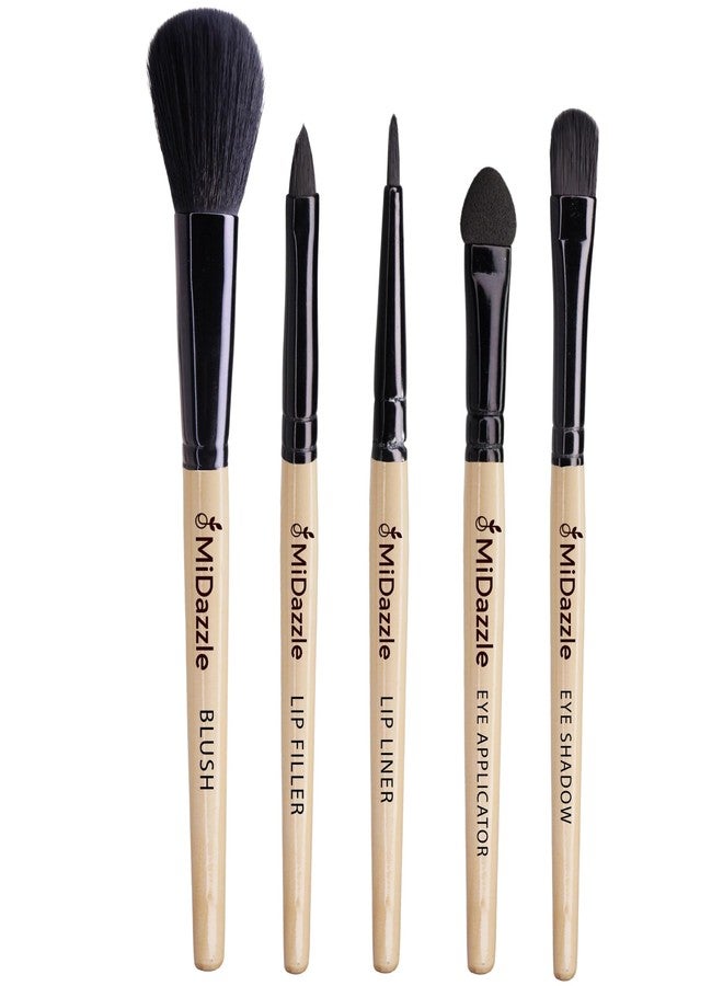 Omidazzle Midazzle Premium Makeup Brushes 5 Piece Set Beige Color, Travel Makeup Brushes for Makeup Artists, Blush, Lip Filler, Lip Liner, Eye Applicator, Eye Shadow, Wooden Brushes (MIMB1116) - Image 1