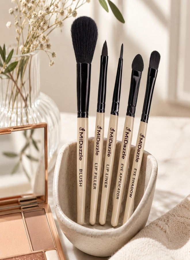 Omidazzle Midazzle Premium Makeup Brushes 5 Piece Set Beige Color, Travel Makeup Brushes for Makeup Artists, Blush, Lip Filler, Lip Liner, Eye Applicator, Eye Shadow, Wooden Brushes (MIMB1116) - Image 5