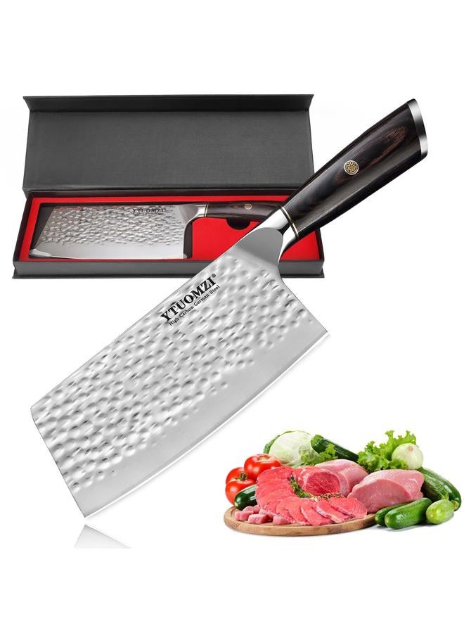 Ytuomzi Meat Cleaver 7 Inch Chef Knife, German High Carbon Stainless Steel Cleaver Knife Kitchen Knife with Ergonomic Handle for Home Butcher's Knife for Kitchen and Restaurant (7-inch Cleaver) - Image 1