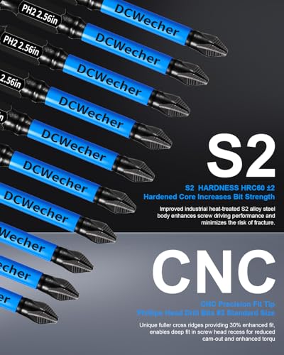 DCWecher 6-Inch Long Phillips Head Drill & Screwdriver Bits 5-Pack, 2 Phillips Bits #2 Impact Magnetic, S2 Alloy Steel, CNC Anti-Slip, 1/4" Hex Shank, Ph2 for Impact Driver, by DCWecher - Image 5