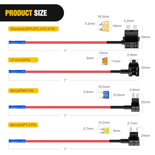 Nilight 24 Pcs 12V Car Add-a-Circuit Fuse Tap Holder Standard Mini Micro2 and Low Profile Fuses Taps 4 Types ATO ATC ATM APM for Cars Trucks Boats - Image 4