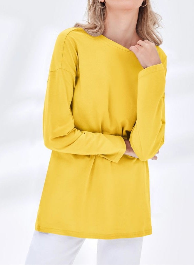 Fisoew Women's Long Sleeve Oversized T Shirts Loose Casual Crewneck Tunic Tops Soft Blouse, 01-yellow, XL - Image 5