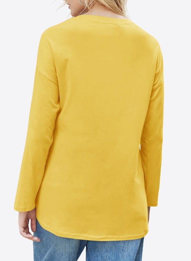 Fisoew Women's Long Sleeve Oversized T Shirts Loose Casual Crewneck Tunic Tops Soft Blouse, 01-yellow, XL - Image 4