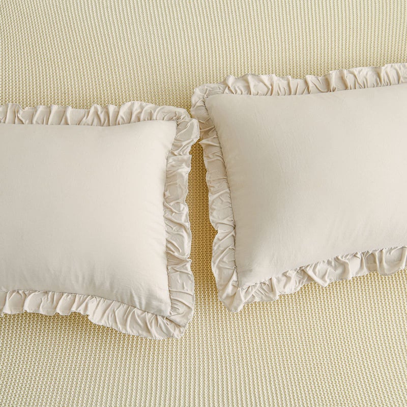 Merryword Beige Pillowcases Ruffled Pillow Shams Beige Grey Ruffle Standard/Queen Pillowcases Set of 2 Shabby Chic Pillowcases 2 Pack (Queen (20''x30'')  Beige Grey) - Image 4
