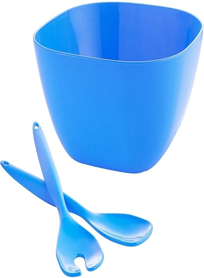 طقم سلطة إيدن من إم-ديزاين مكون من 3 قطع: وعاء سلطة (26 سم) + ملعقة وشوكة لتقديم السلطة (أزرق)