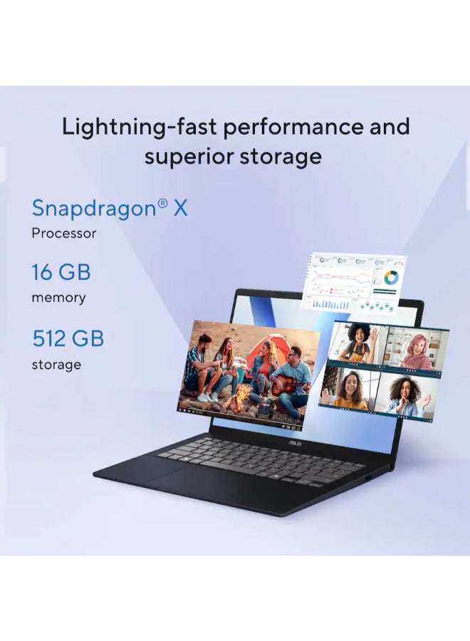 ASUS Vivobook 14 14" FHD+ Laptop, Copilot+ PC - Snapdragon X with 16GB RAM, 512GB SSD, Qualcomm Adreno Graphics, Windows 11 Home English Quiet Blue - Image 4