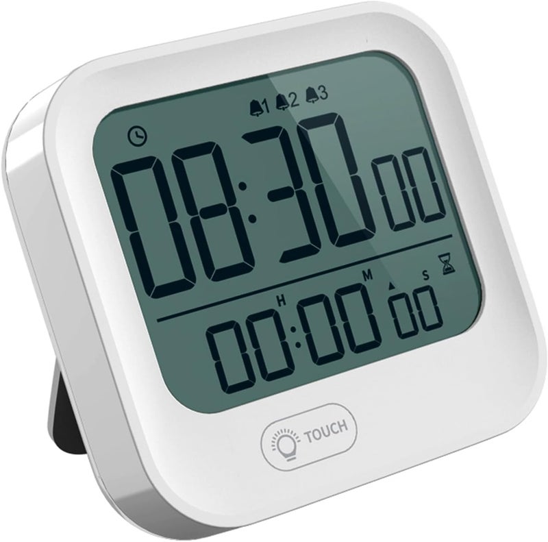 Luckam Digital Pomodoro Timer and Alarm Clock, Loud Kitchen Countdown Timer Desk Stopwatch, Magnetic Programmable Table Timer Tomato Clock for Productivity Time Management, 12/24H, White Backlight, Vibration - Image 1