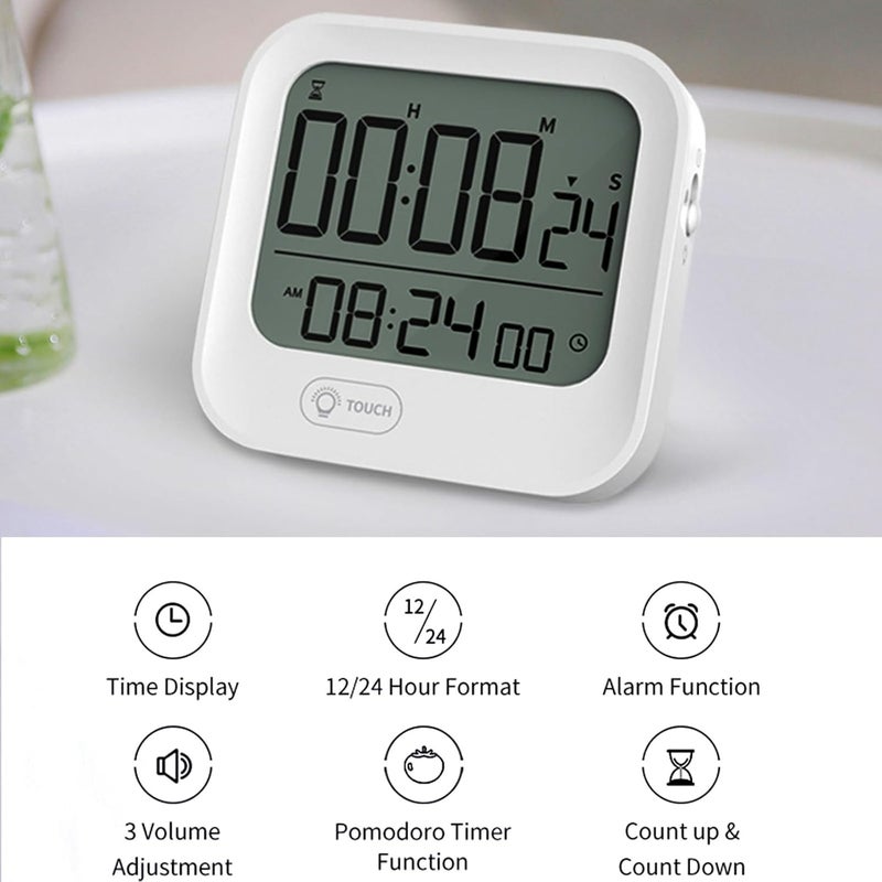 Luckam Digital Pomodoro Timer and Alarm Clock, Loud Kitchen Countdown Timer Desk Stopwatch, Magnetic Programmable Table Timer Tomato Clock for Productivity Time Management, 12/24H, White Backlight, Vibration - Image 3