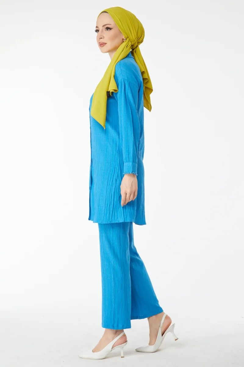 Tofisa 24505-BLUE Beaded Detailed Two Piece Suit