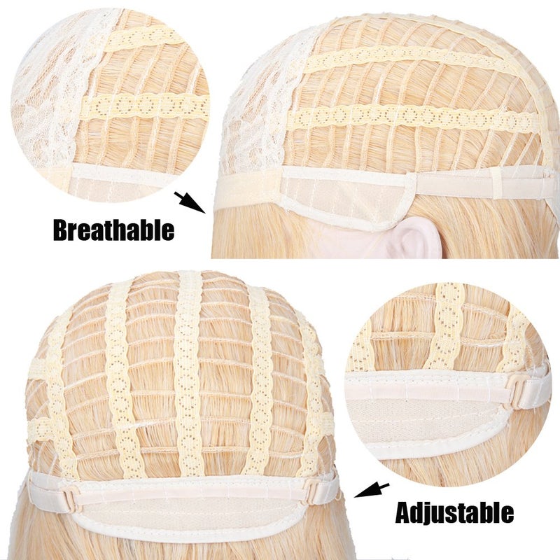 BERON 14 Inches Pink Blue Wig Short Curly Bob Wig Charming Women Girls Beach Wave Wigs for Cosplay Costume Party Wig Cap Included - Image 5