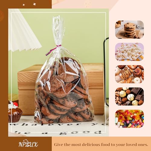 NPLUX 100 Pack Cellophane Bags Small Plastic Cookie Bag Clear Treat Bags with Twist Ties for Small Gift Party Favors, Bakery, Candy, Popcorn (6×10In) - Image 4