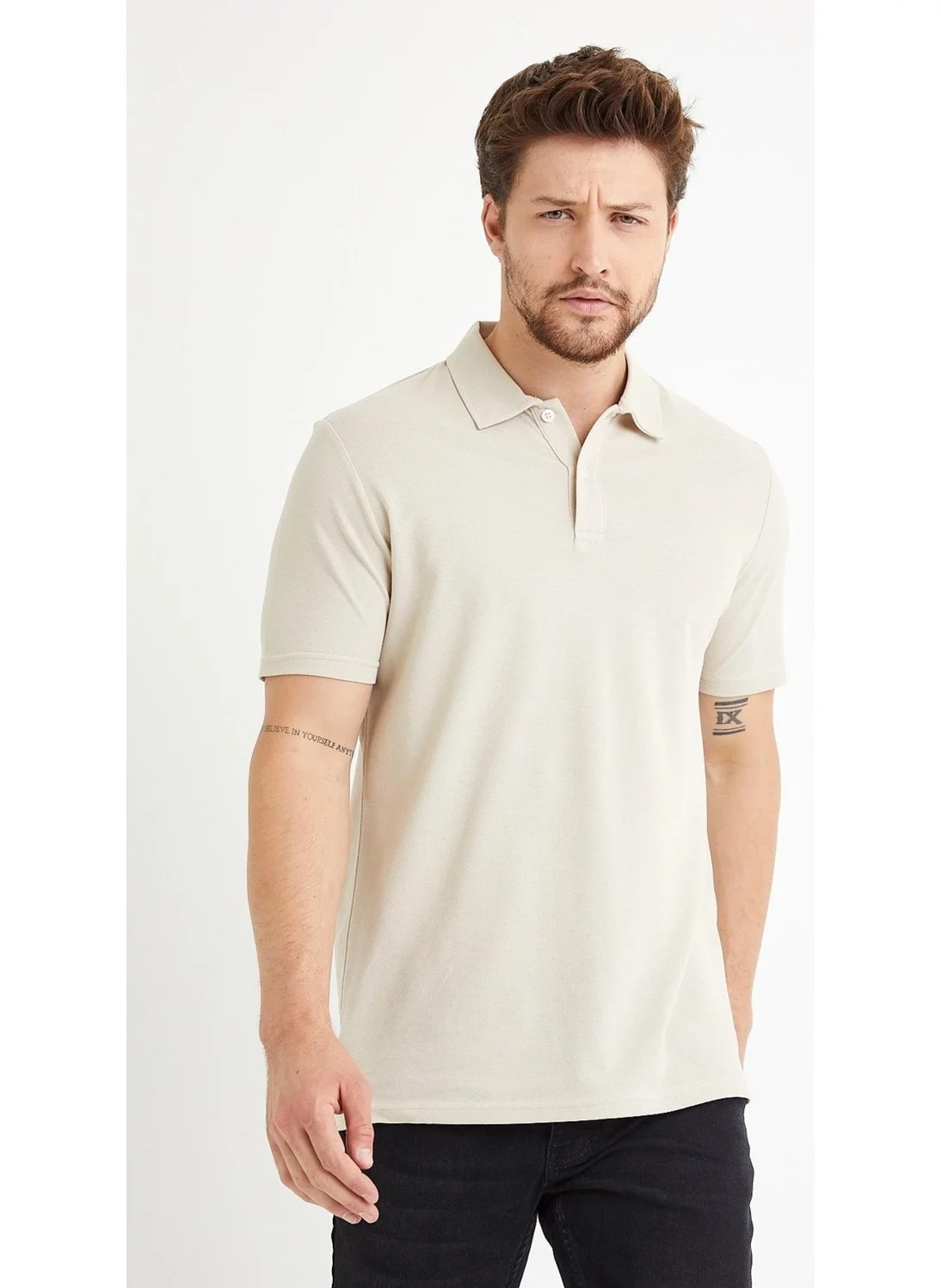 Odelon Men's Basic Polo Neck T-Shirt (Regular Fit) Beige