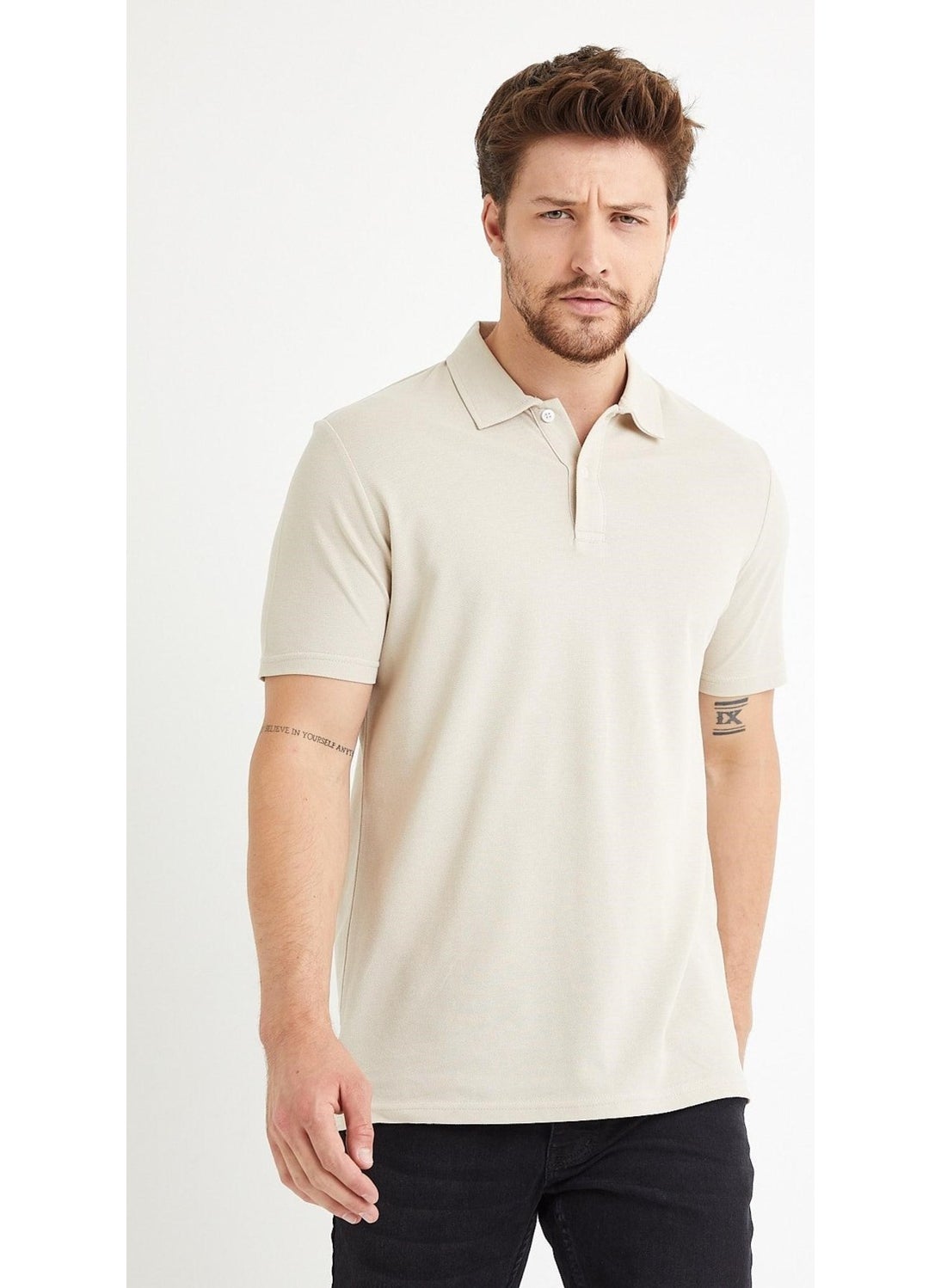 Odelon - Men's Basic Polo Neck T-Shirt (Regular Fit) Beige - Image 1
