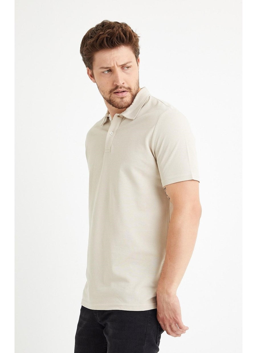 Odelon - Men's Basic Polo Neck T-Shirt (Regular Fit) Beige - Image 1