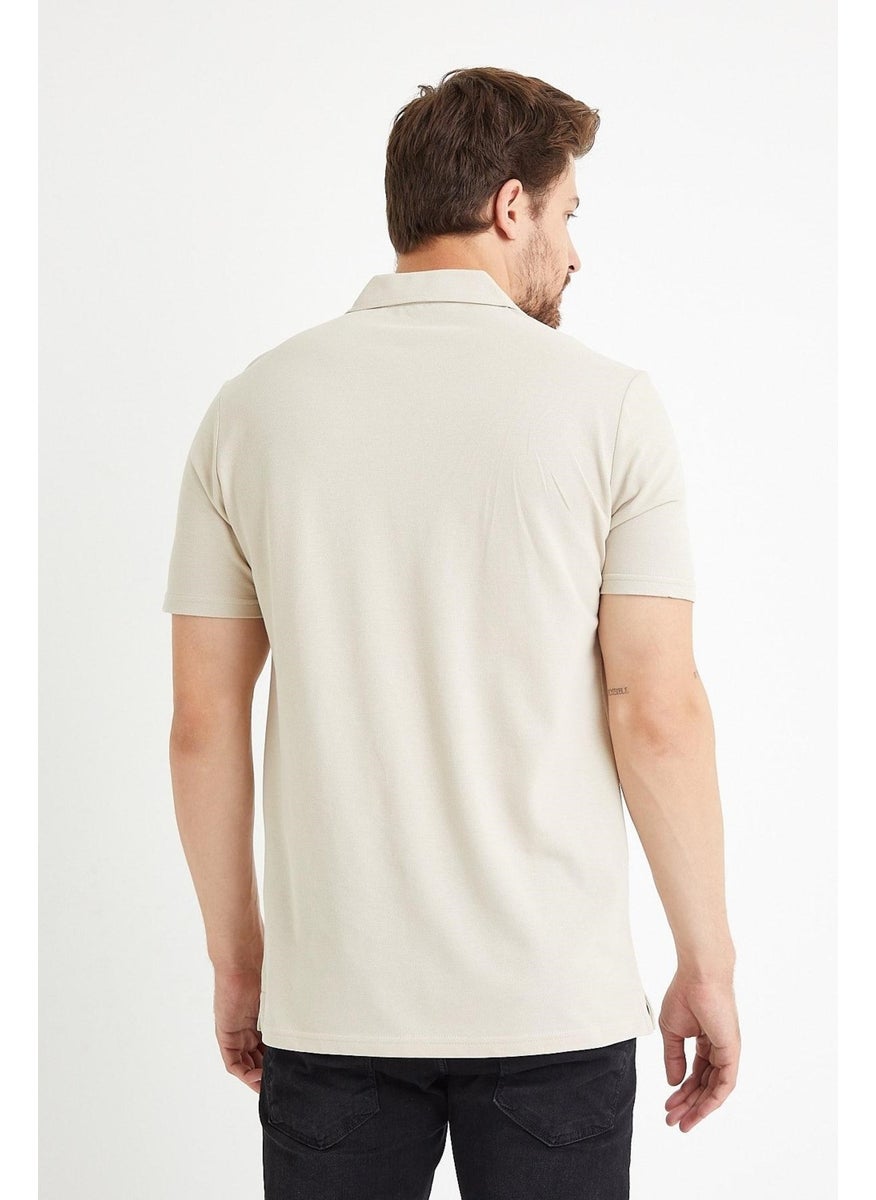 Odelon - Men's Basic Polo Neck T-Shirt (Regular Fit) Beige - Image 1