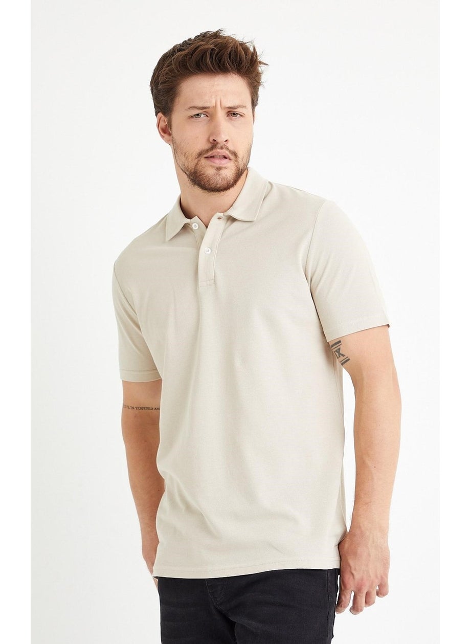 Odelon - Men's Basic Polo Neck T-Shirt (Regular Fit) Beige - Image 1