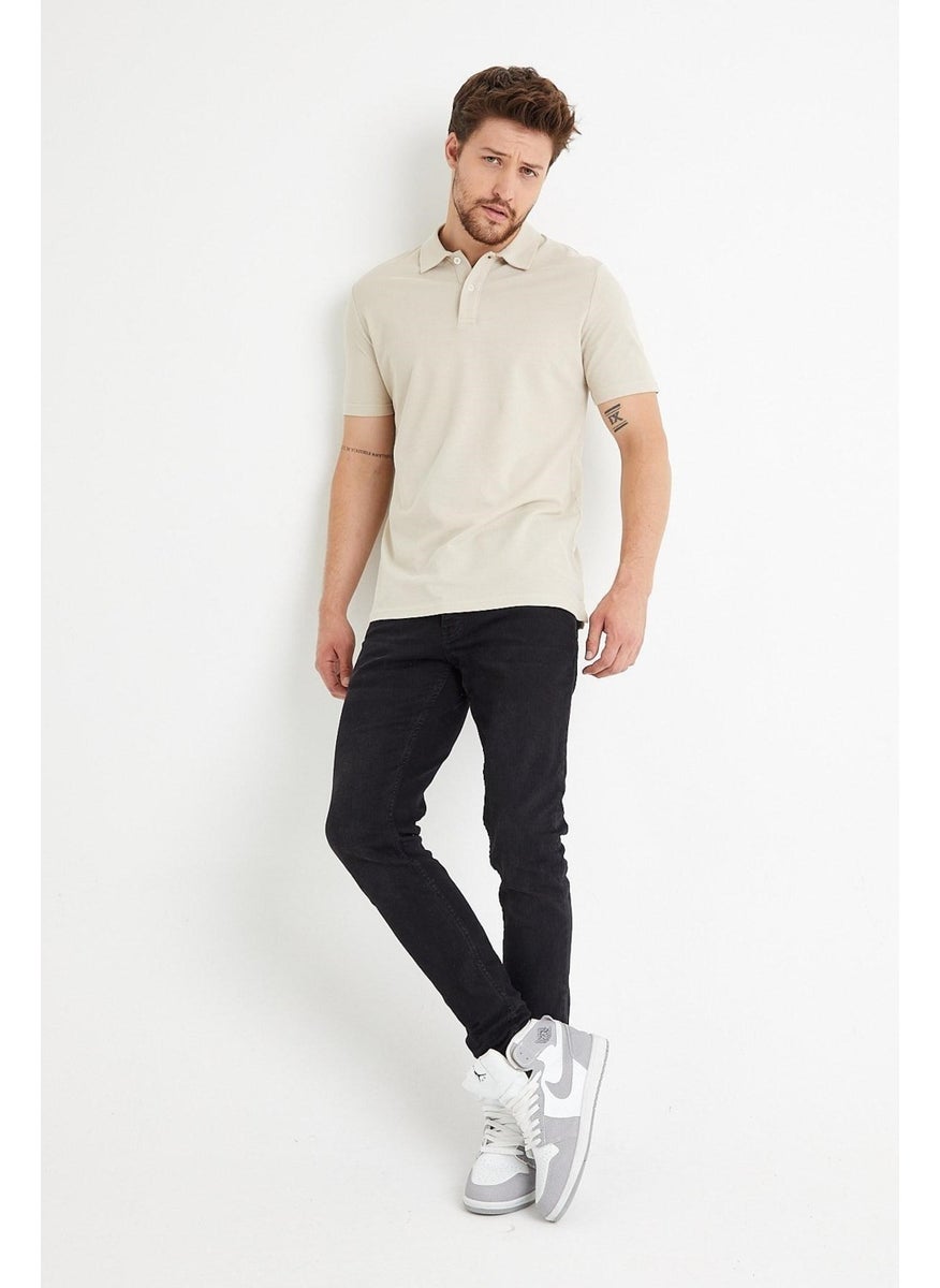 Odelon - Men's Basic Polo Neck T-Shirt (Regular Fit) Beige - Image 1