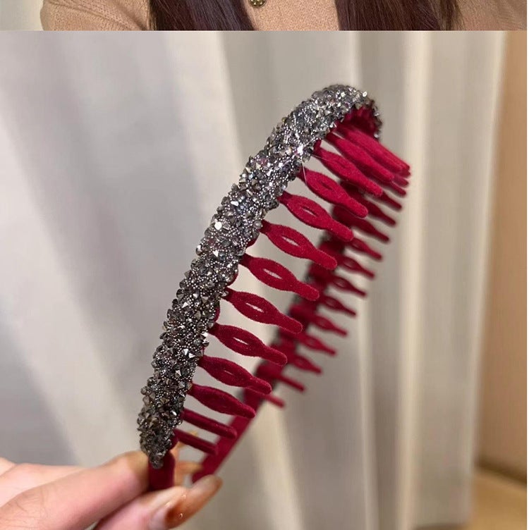 Loquat Vintage Velvet Rhinestone Non-Slip Headband Burgundy