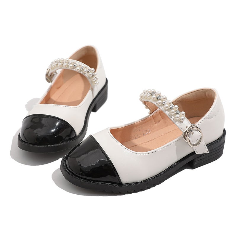 Toddler Girls Mary Jane Shoes 2024 New Thick Sole High Heel Princess White and Black 