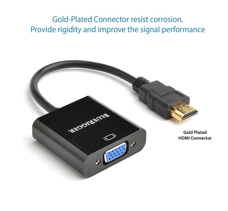 BlueRigger Gold-Plated 1080P Active HDMI to VGA Adapter HDMI Adapter (Mobile, Laptop, Tablet, Mp3, Gaming Device, Black) - Image 4