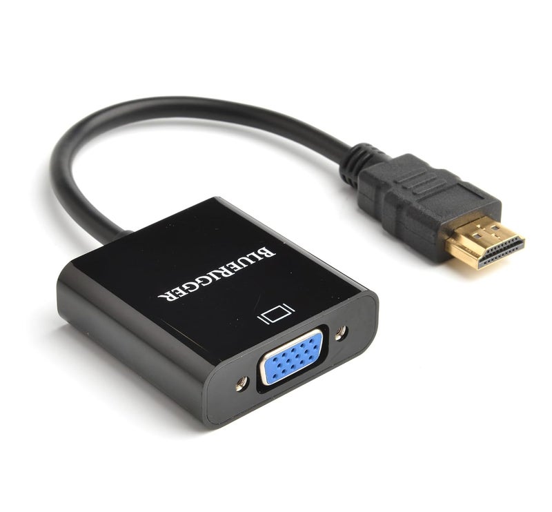 BlueRigger Gold-Plated 1080P Active HDMI to VGA Adapter HDMI Adapter (Mobile, Laptop, Tablet, Mp3, Gaming Device, Black) - Image 1