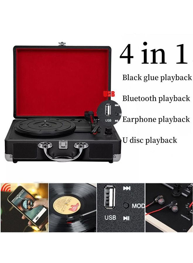 Turntable With Speakers Vintage Phonograph Record Player Stereo Sound Black EU-type  - Image 3